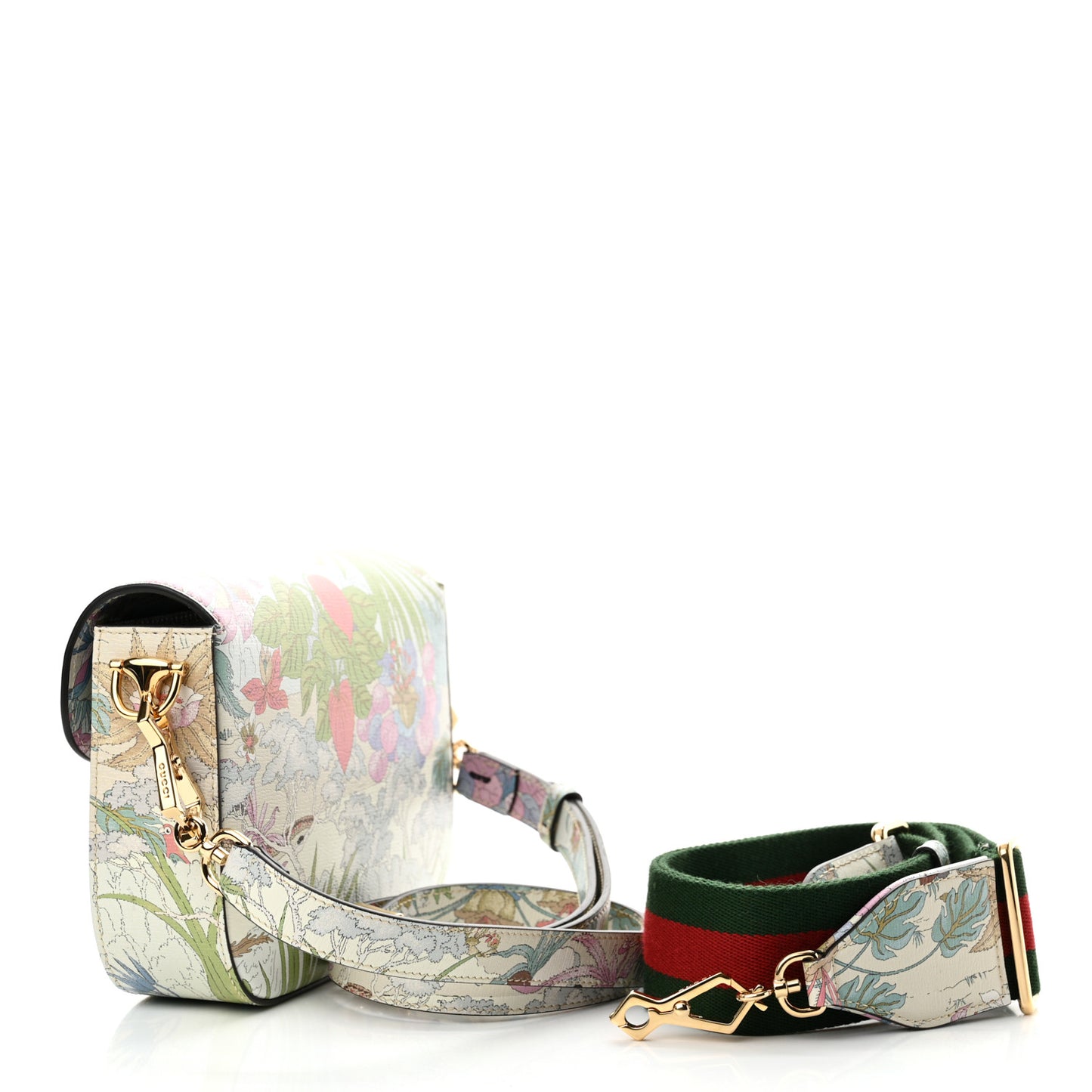 New Shangai Calfskin Tiger Savanah Web Mini Horsebit 1955 Shoulder Bag Chalky White Multicolor