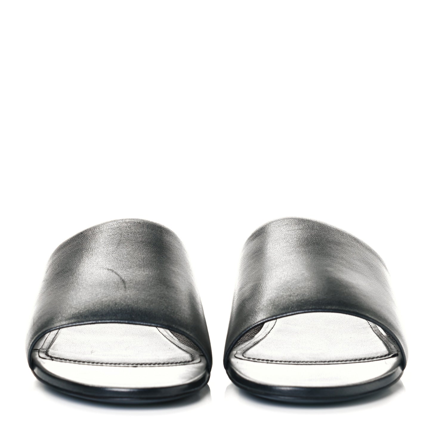 Shiny Smooth Sheepskin Box Flat Sandals 40.5 Black