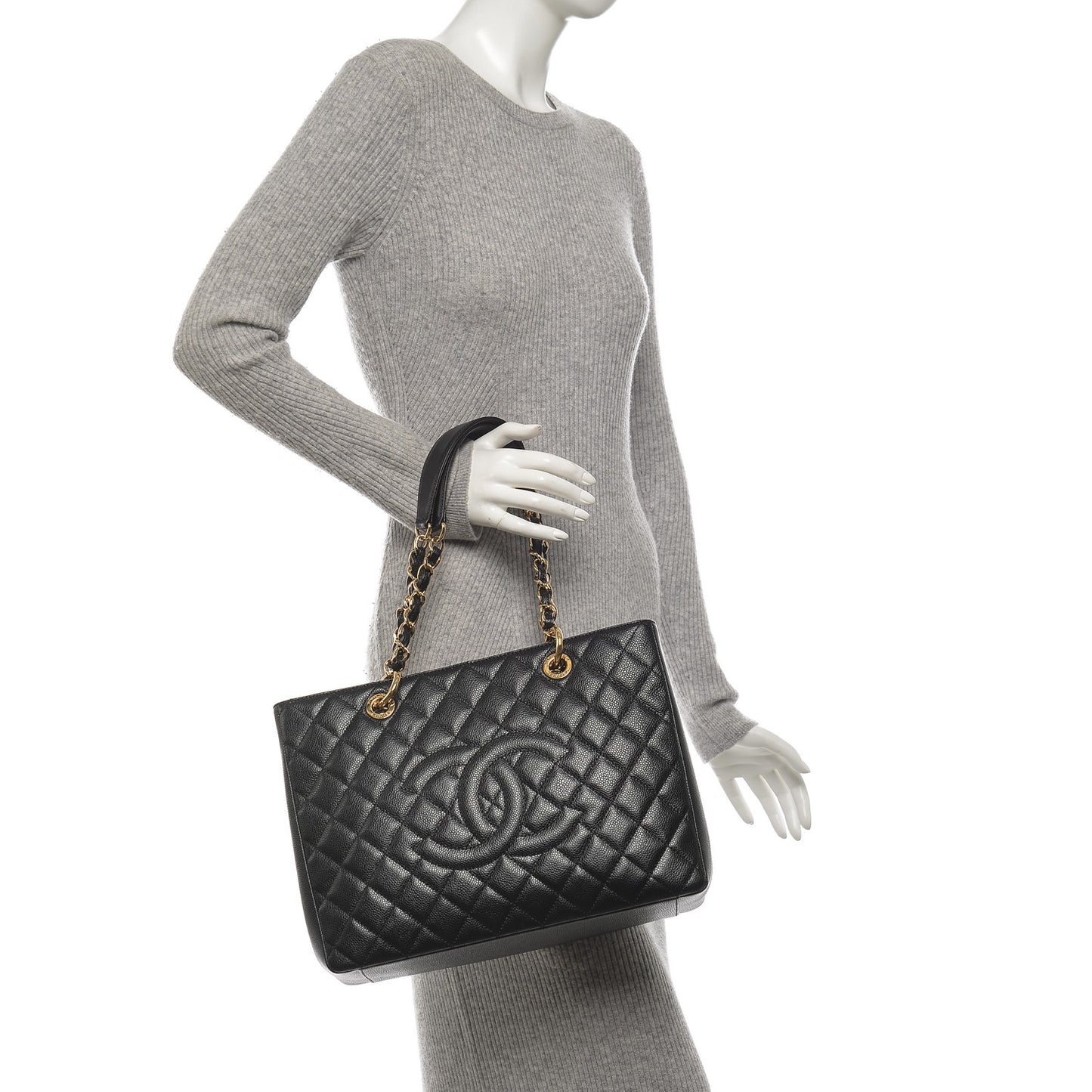 Caviar Quilted Grand Shopping Tote GST Black