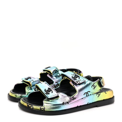 Chanel Laminated Lambskin Printed CC Dad Sandals 38 Multicolor 3 of 8