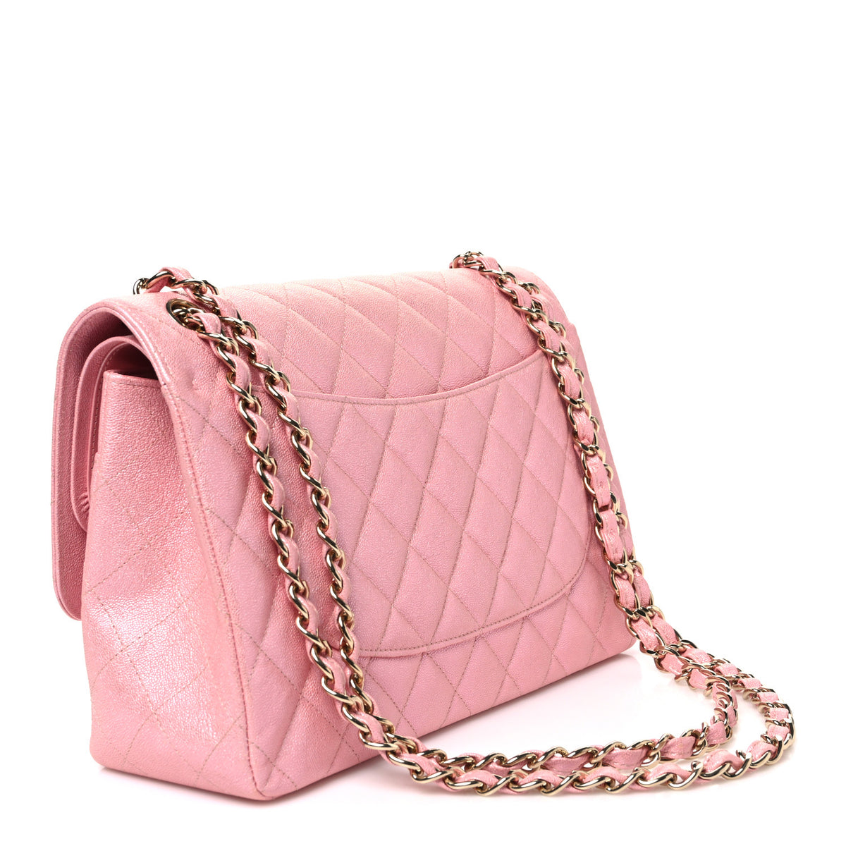 Iridescent Caviar Quilted Jumbo Double Flap Rose Pink