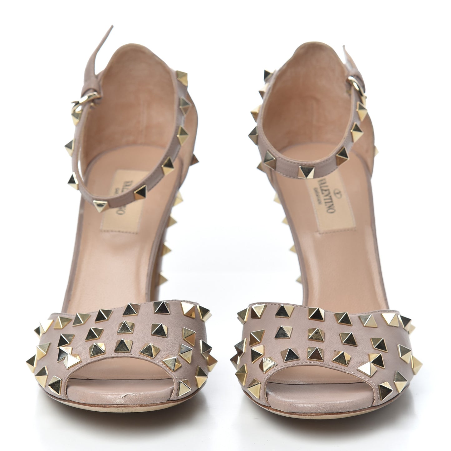 Nappa Rockstud All Over Peep Toe Ankle Strap Sandals 39 Poudre