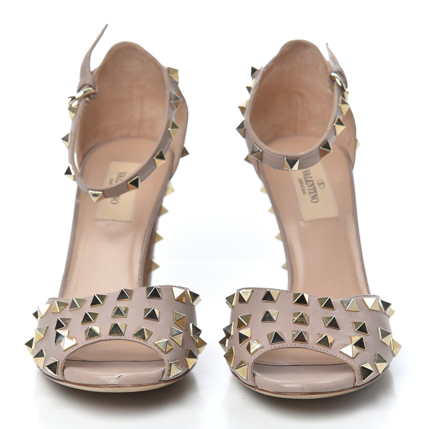 Valentino Garavani Nappa Rockstud All Over Peep Toe Ankle Strap Sandals 39 Poudre 2 of 7