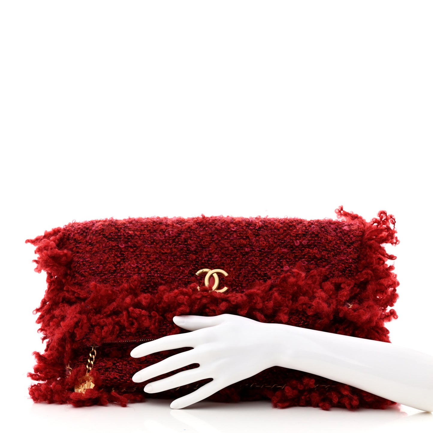 Tweed Quilted Fringe Clutch Red