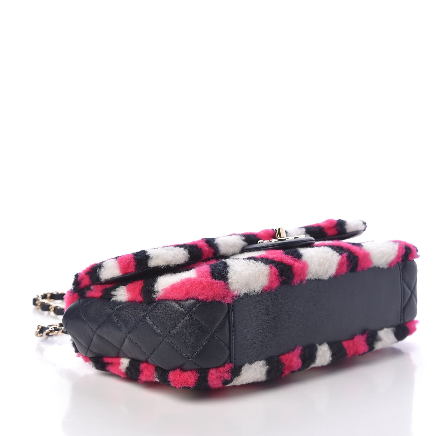 Lambskin Shearling Medium Flap Fuchsia Navy
