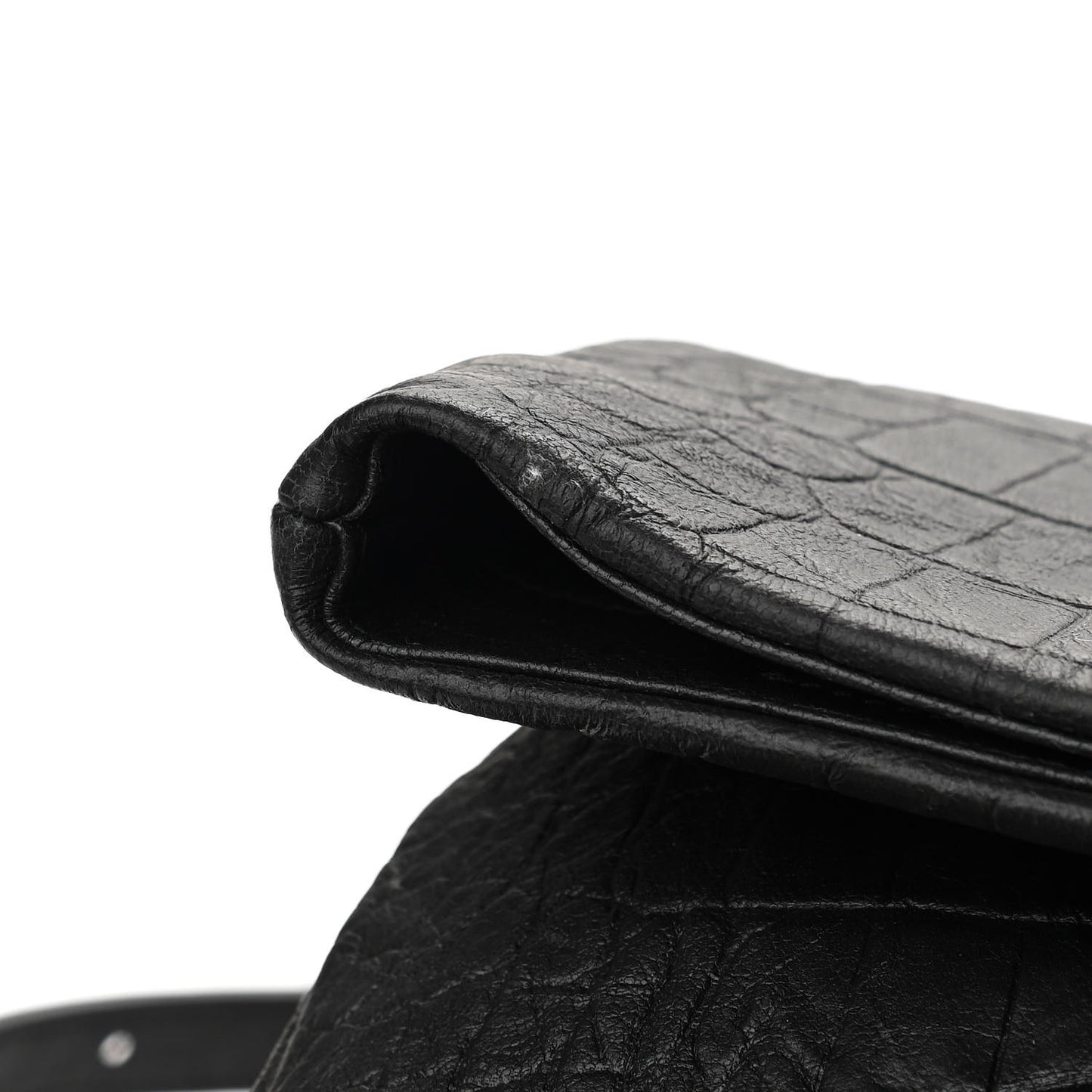 Calfskin Crocodile Embossed Medium West Hollywood Monogram Fold-Over Black