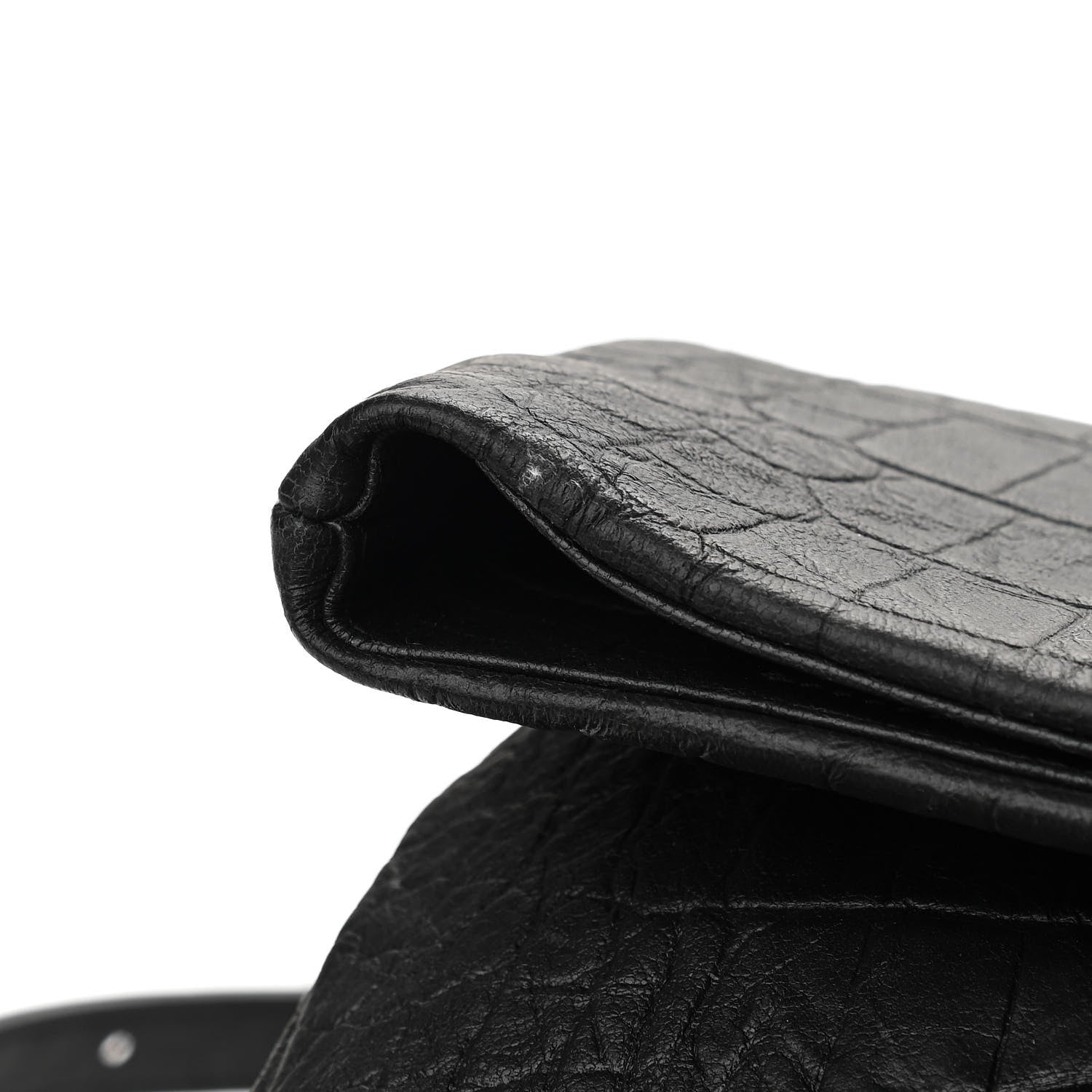 Saint Laurent Calfskin Crocodile Embossed Medium West Hollywood Monogram Fold-Over Black 14 of 14