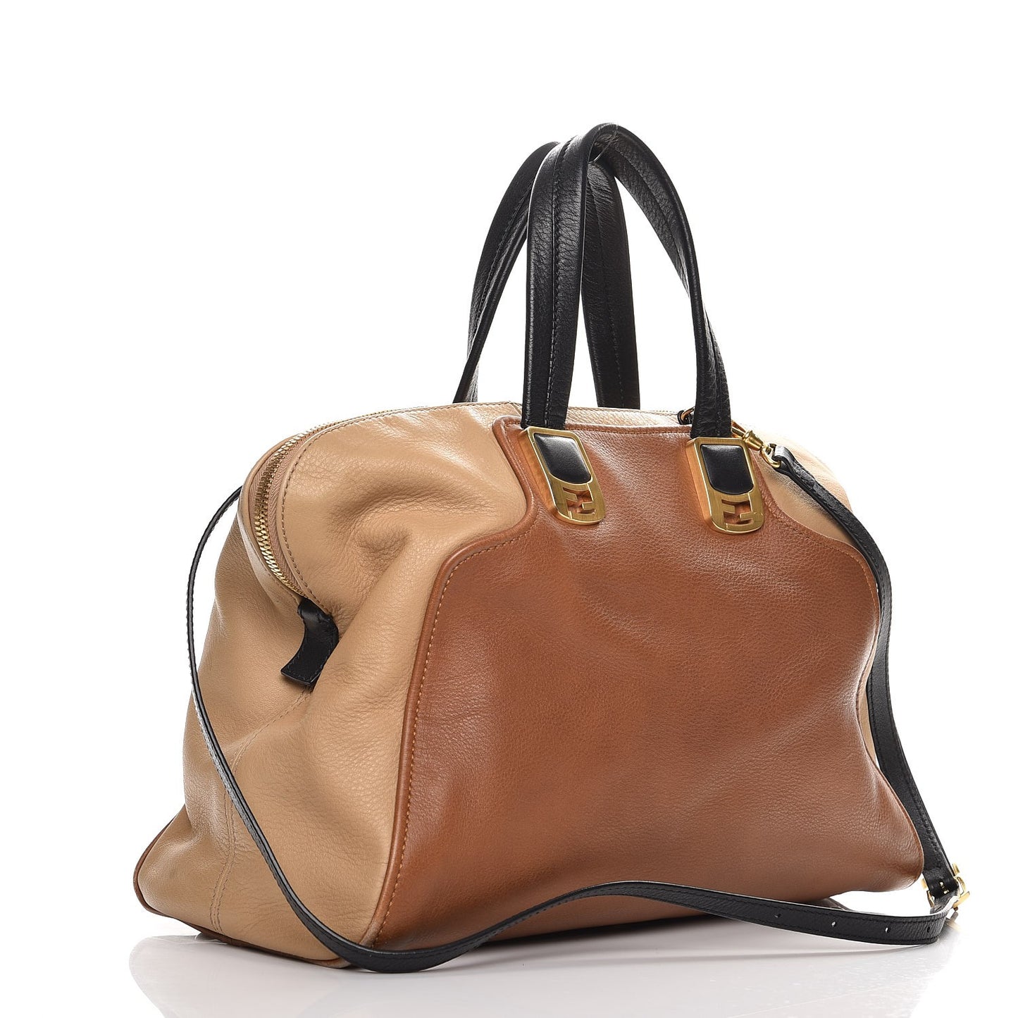 Calfskin Large Chameleon Tote Cognac Camel Black