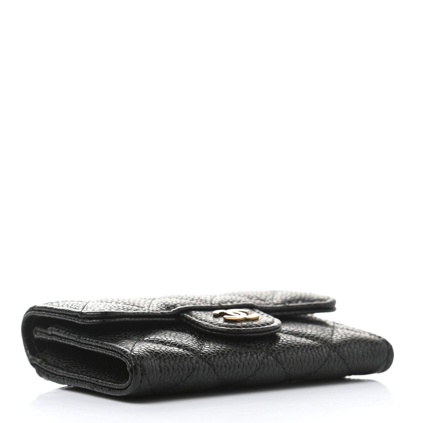 Caviar Quilted Flap Card Holder Wallet Black