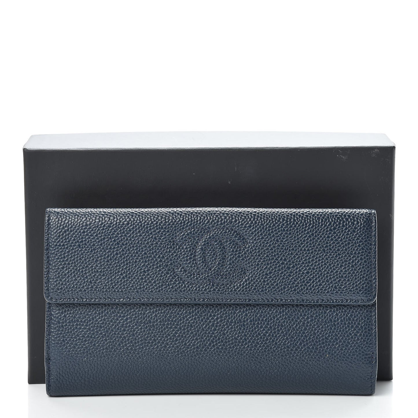 Caviar Timeless CC Large Flap Wallet Navy Blue
