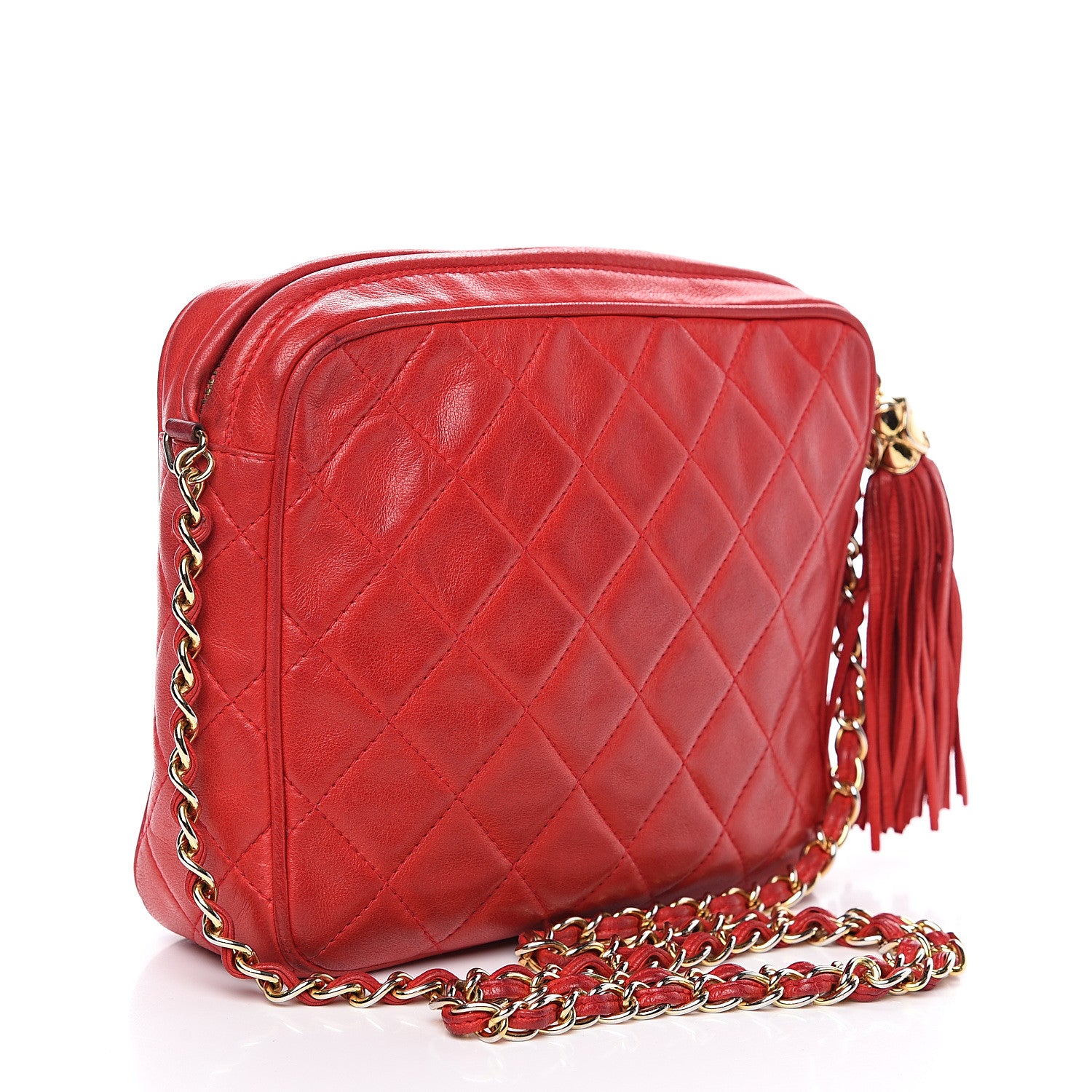 Chanel Lambskin Quilted Flap Tassel Camera Case Red 2 of 15