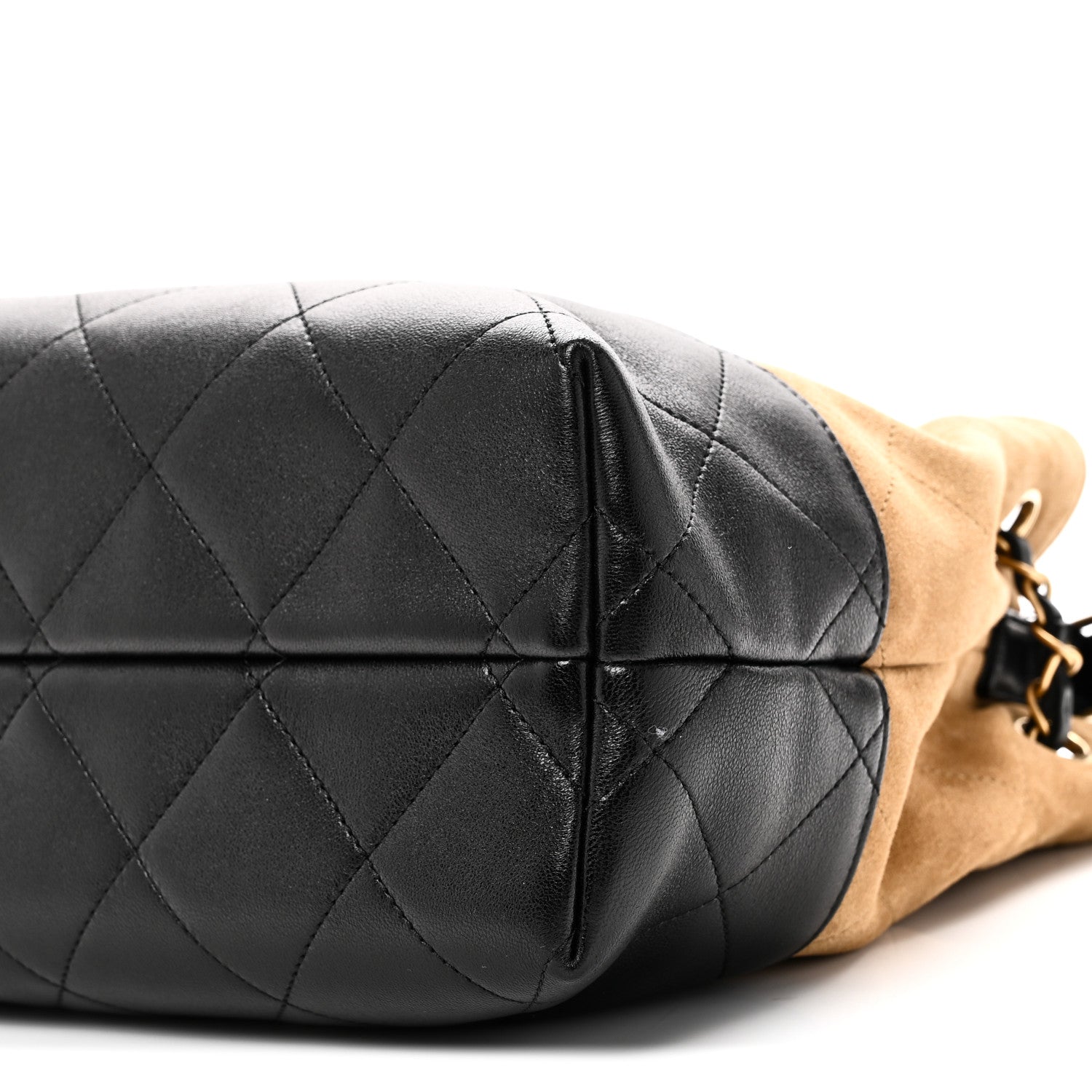Chanel Suede Calfskin Shiny Lambskin Quilted Small Coco Base Shopping Bag Beige Black 10 of 11