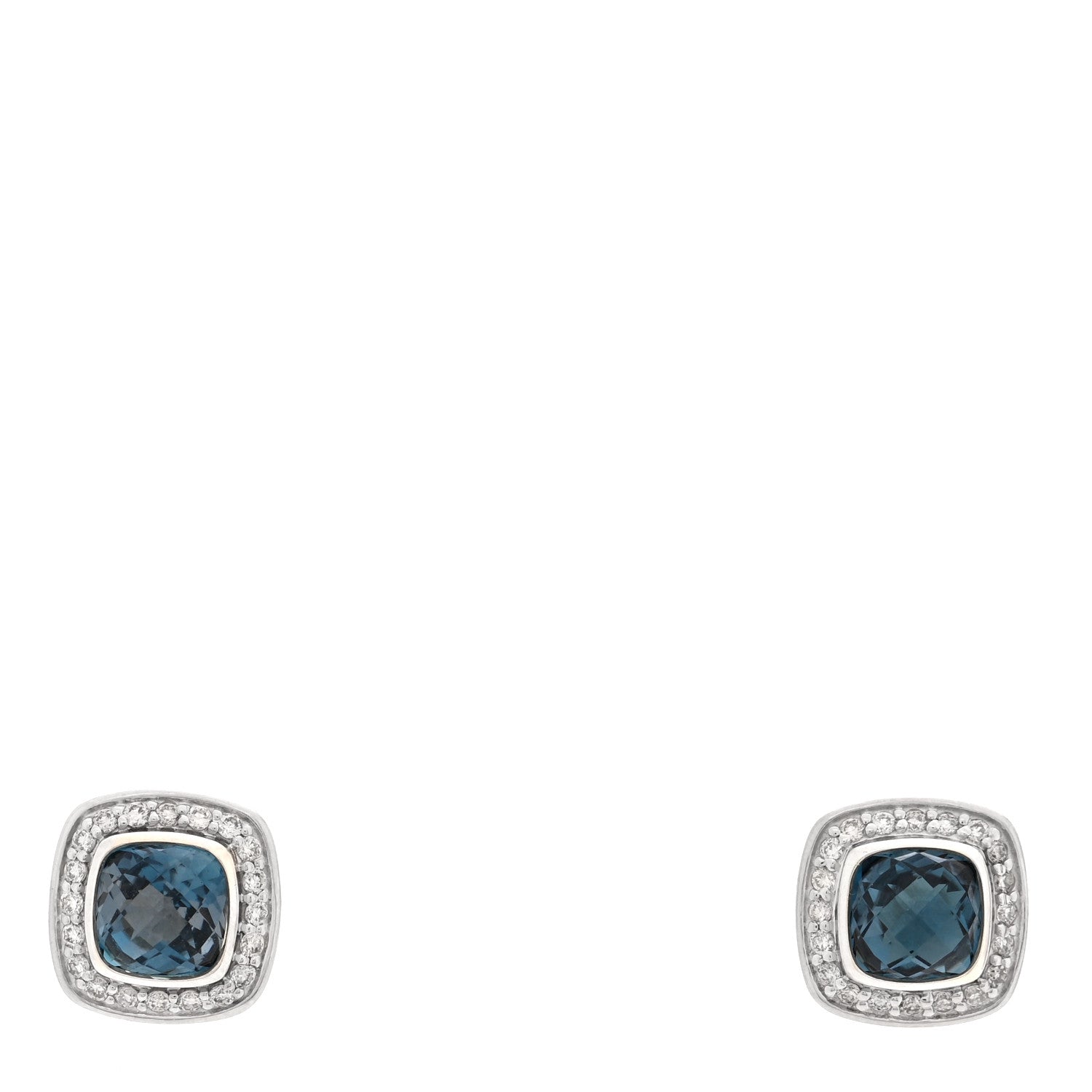 David Yurman Sterling Silver Diamond Blue Topaz 5mm Petite Albion Earrings 1 of 4