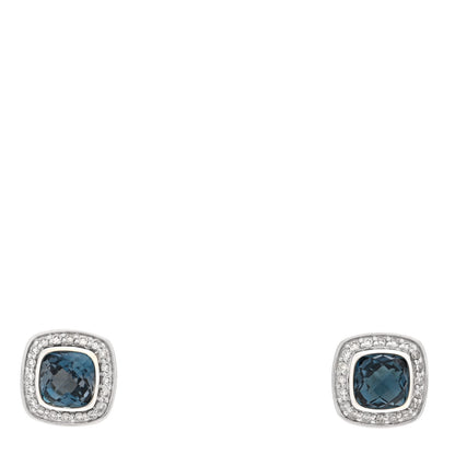 David Yurman Sterling Silver Diamond Blue Topaz 5mm Petite Albion Earrings 1 of 4