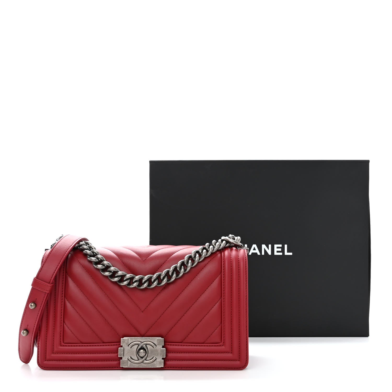 Chanel Lambskin Chevron Quilted Medium Boy Flap Red 11 of 11
