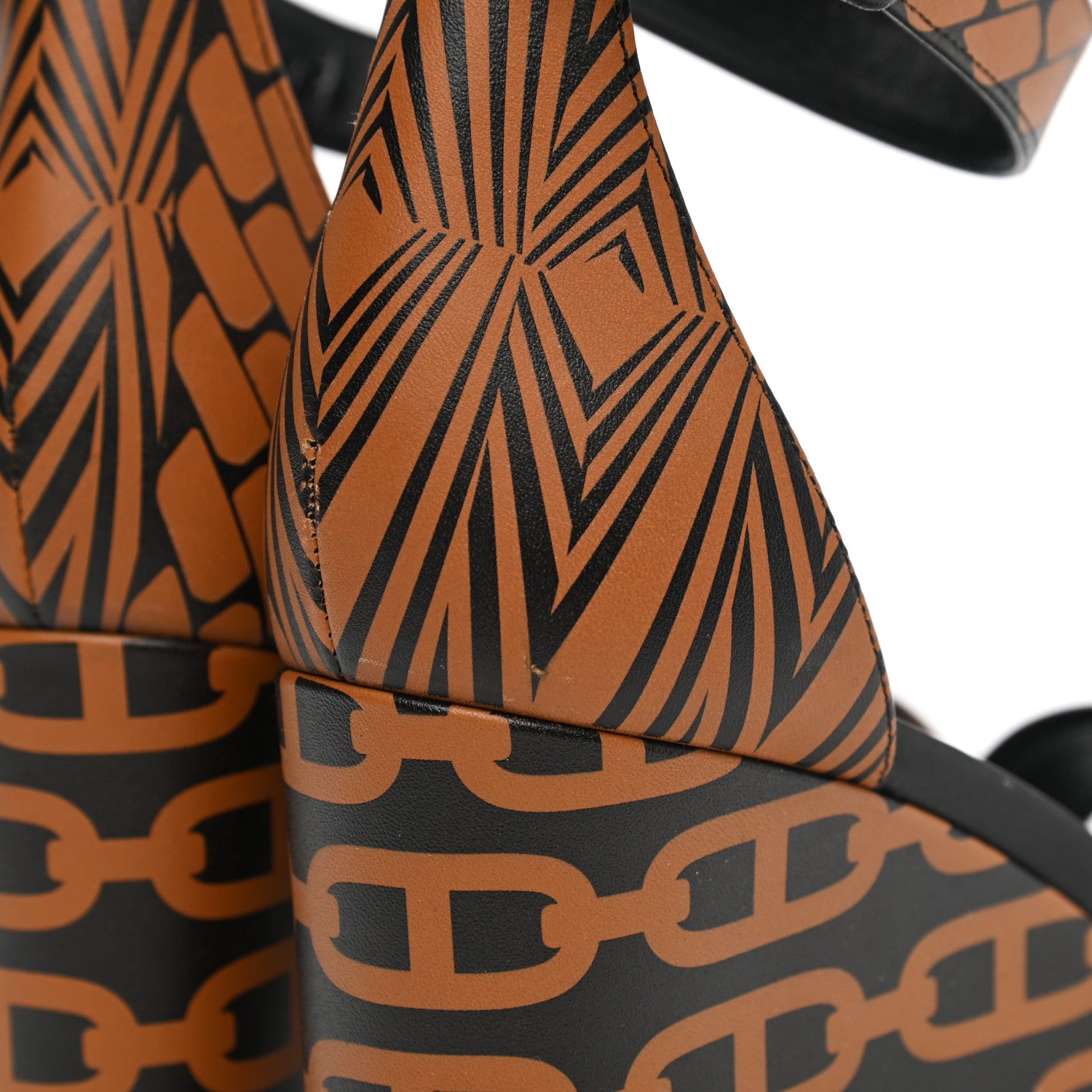 Hermes Calfskin Printed Acapulco Wedge Sandals 38.5 Black Naturel 5 of 10