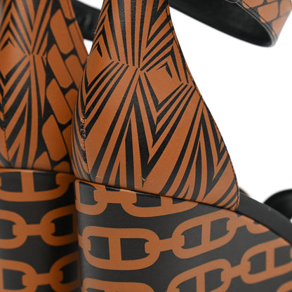 Hermes Calfskin Printed Acapulco Wedge Sandals 38.5 Black Naturel 5 of 10