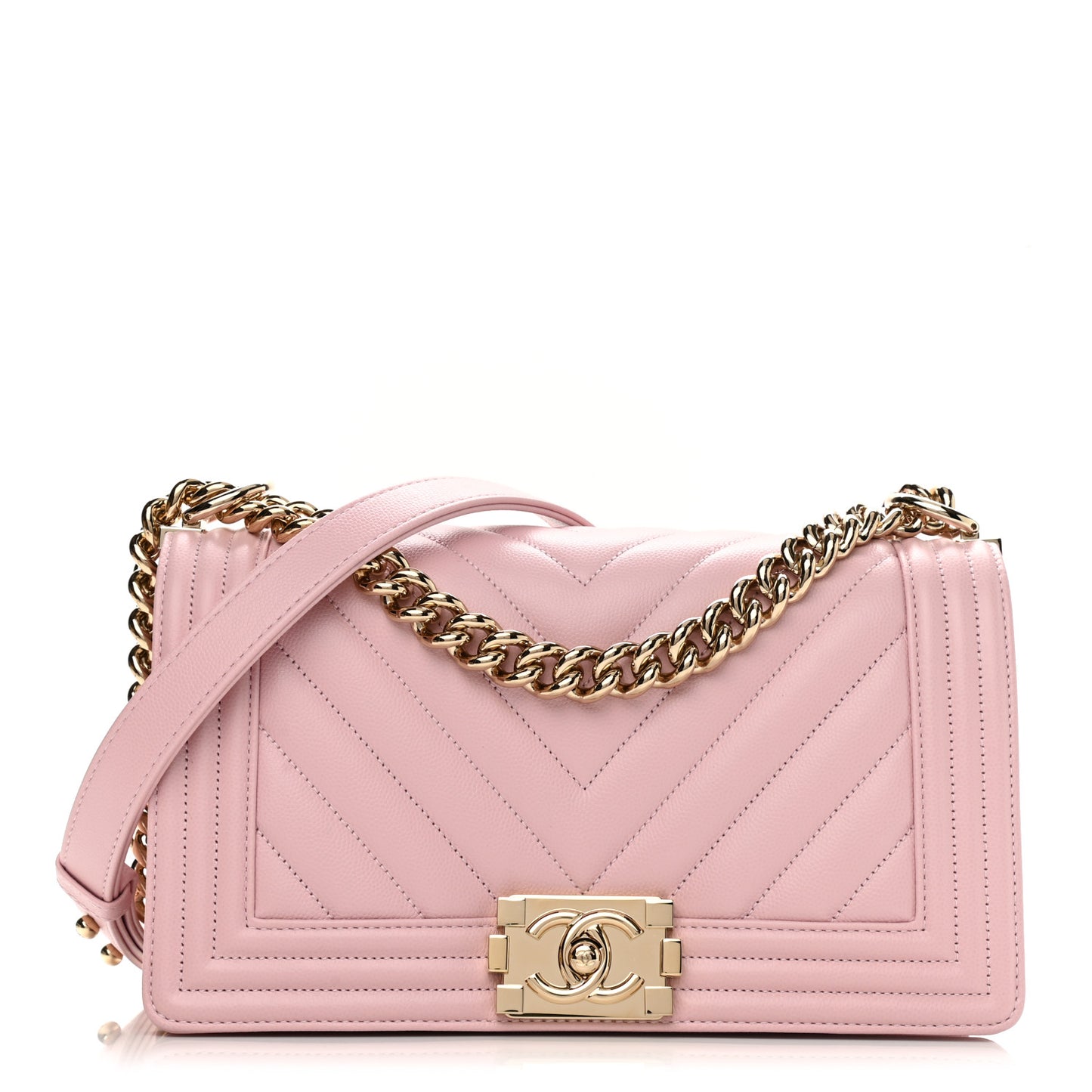 Caviar Chevron Quilted Medium Boy Flap Light Pink