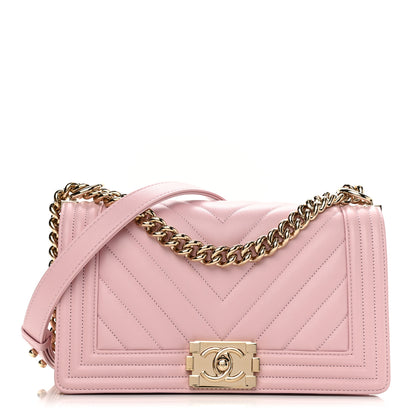 Chanel Caviar Chevron Quilted Medium Boy Flap Light Pink 1 of 10