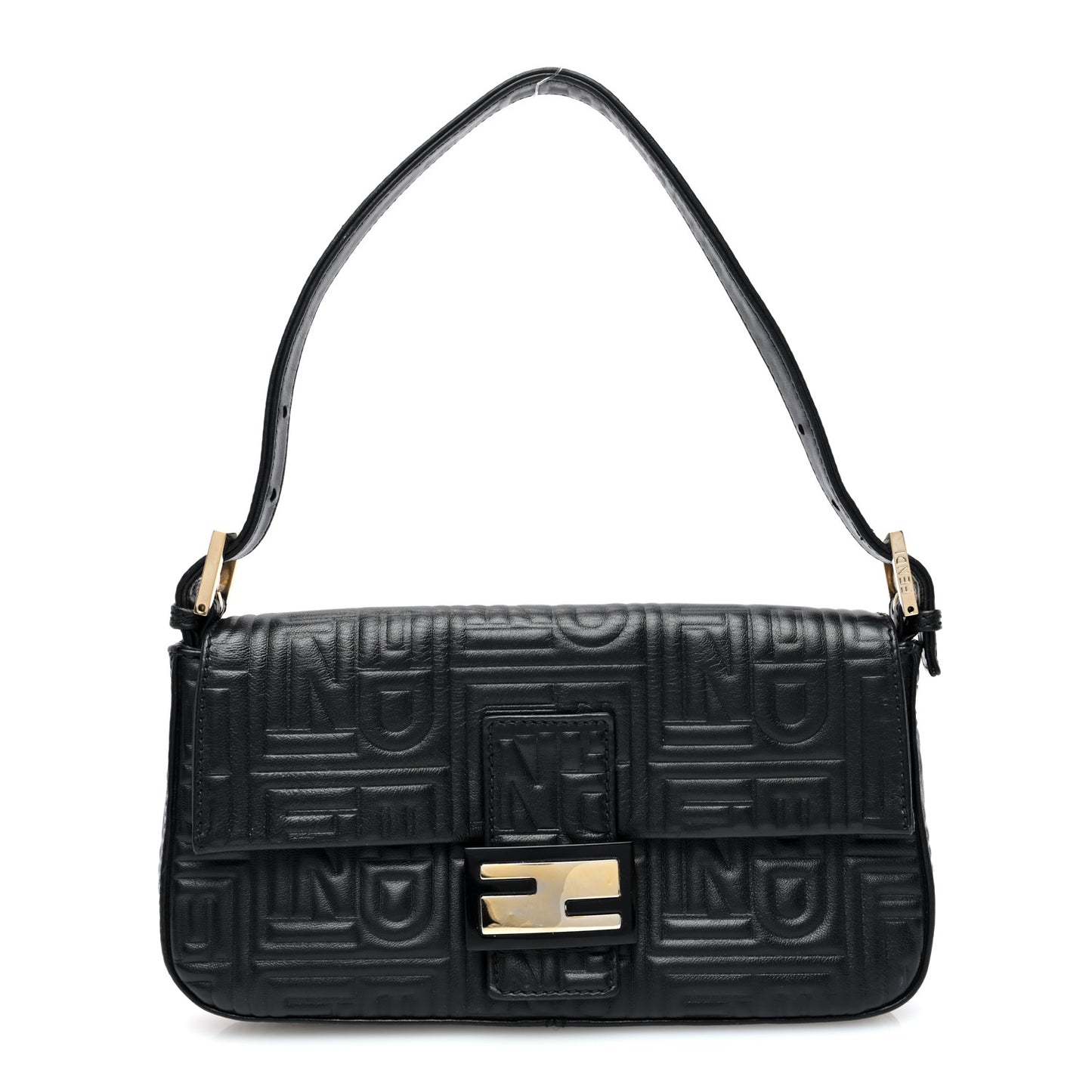 Nappa Logo Embossed Baguette Black