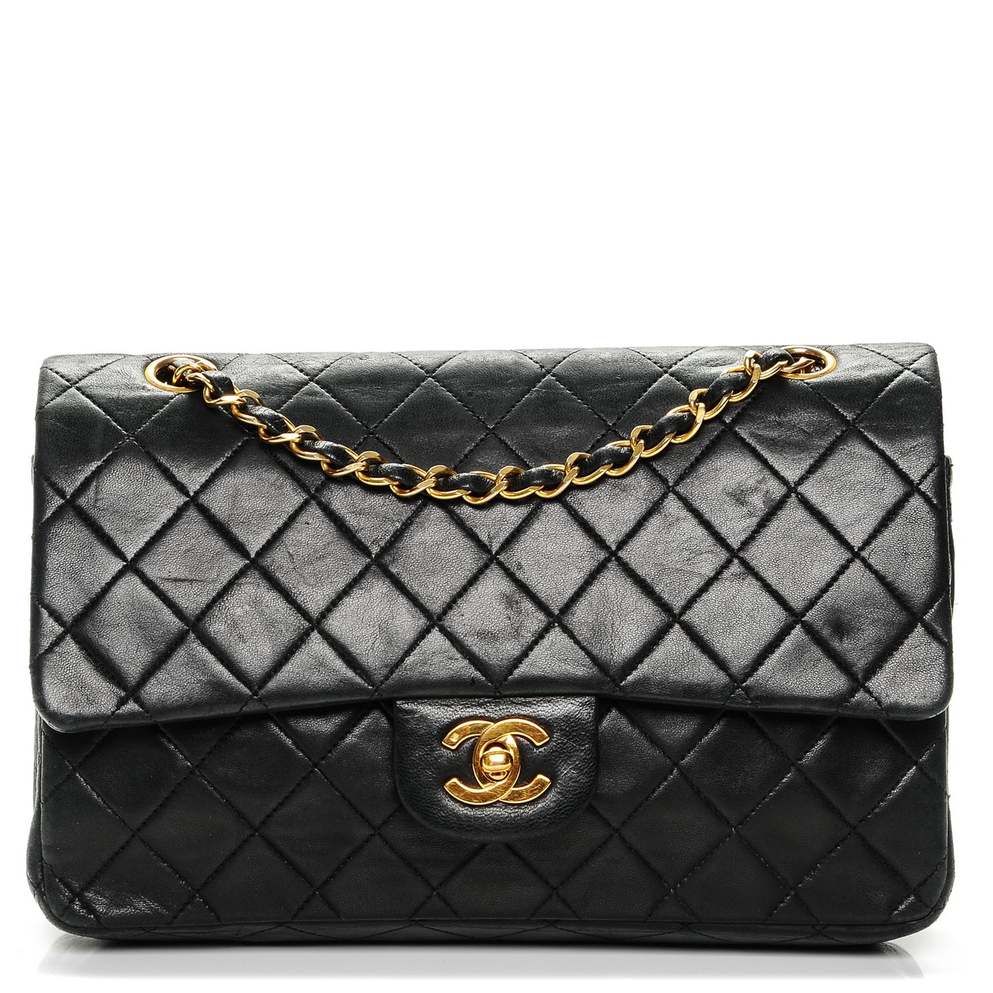 Lambskin Quilted Medium Double Flap Black