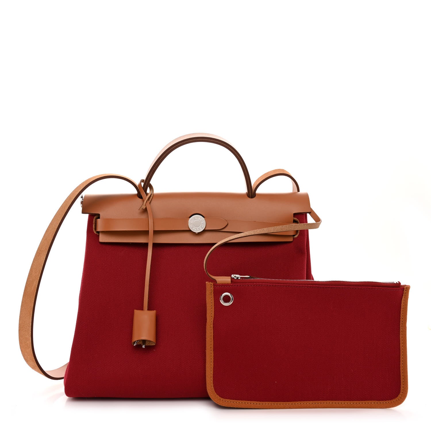 Hermes Vache Hunter Toile Herbag Zip 31 PM Rouge Grenat Natural 1 of 10