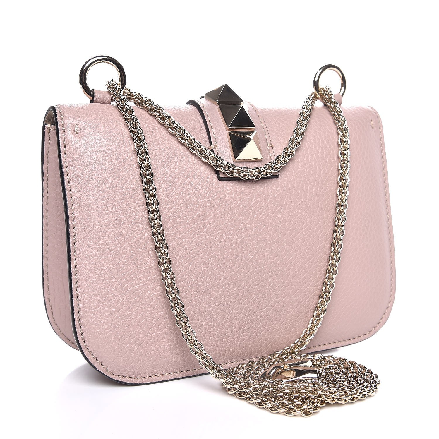 Valentino Garavani Pebbled Calfskin Small Glam Lock Rockstud Flap Poudre 4 of 11