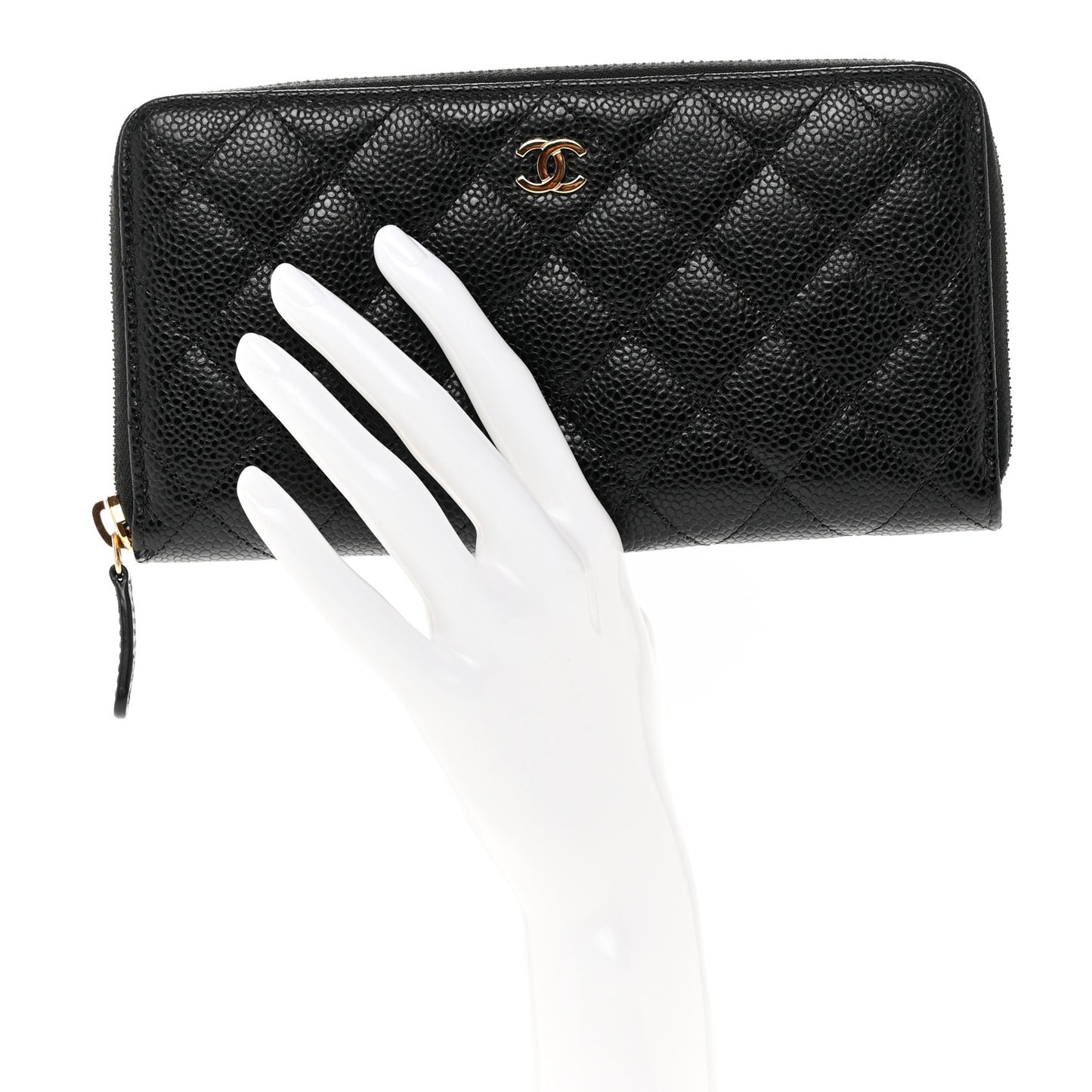 Caviar Quilted Large Gusset Zip Around Wallet Black