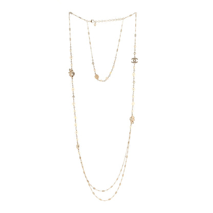 Chanel Pearl Bead Crystal CC Necklace Gold White 3 of 5