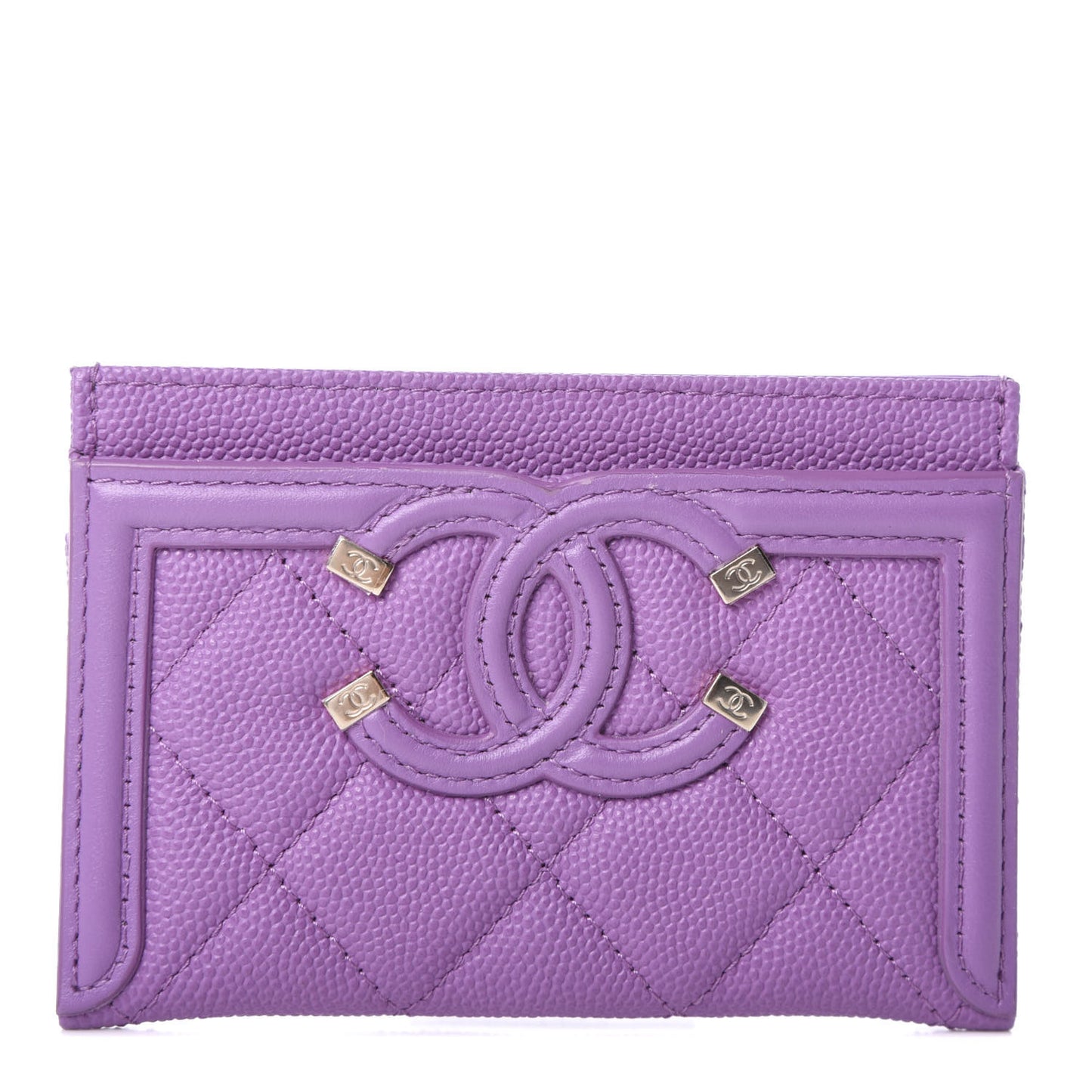 Caviar Quilted Filigree Card Holder Purple