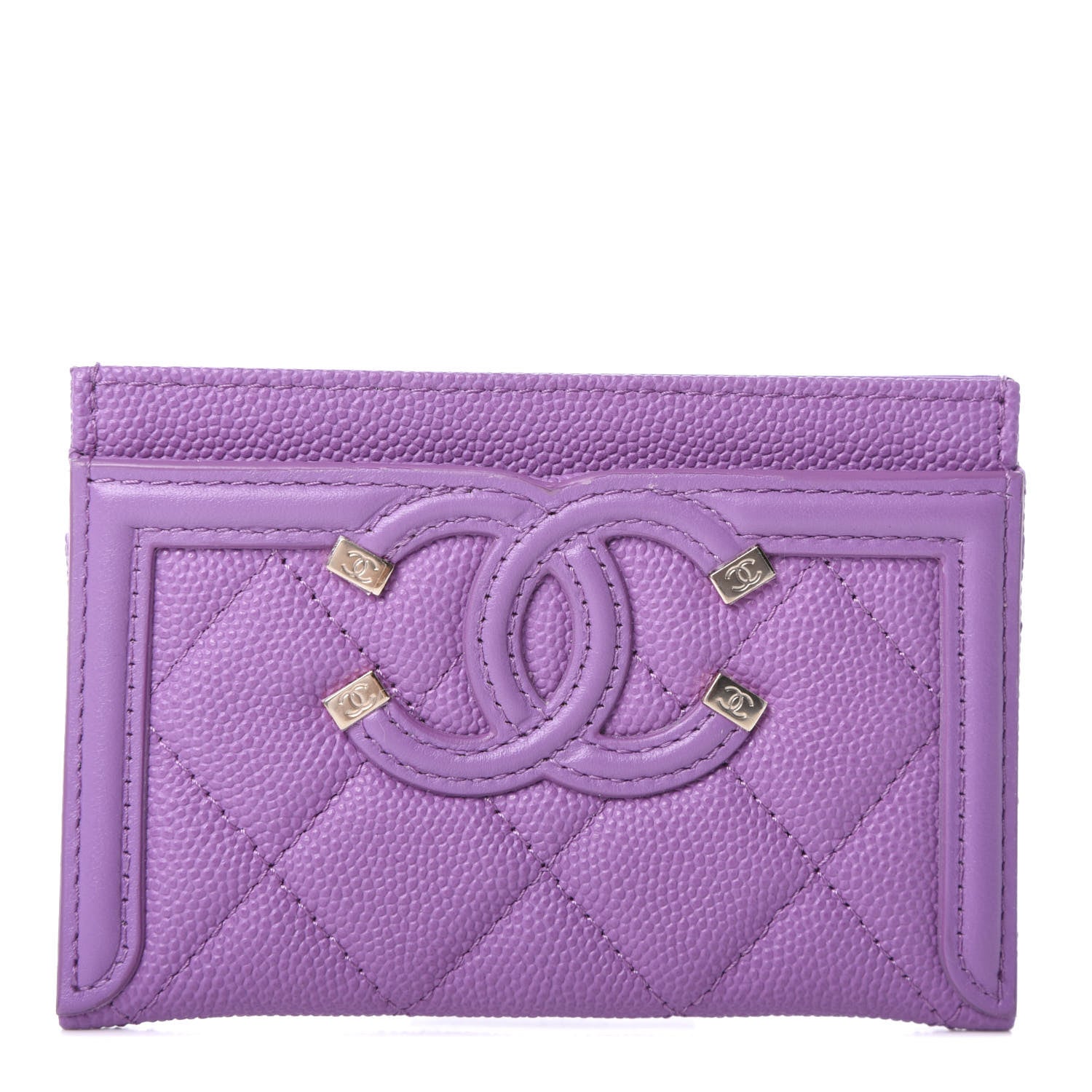 Chanel Caviar Quilted Filigree Card Holder Purple 1 of 8