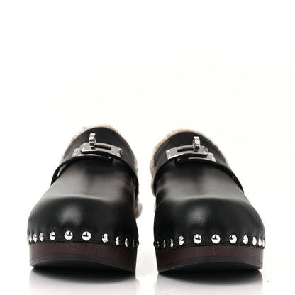 Hermes Calfskin Woolskin Carlotta Mules 37 Black 2 of 8