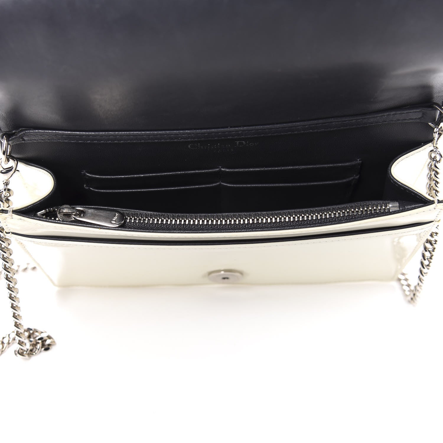Christian Dior Patent Micro-Cannage Diorama Wallet on Chain Pouch White 5 of 9