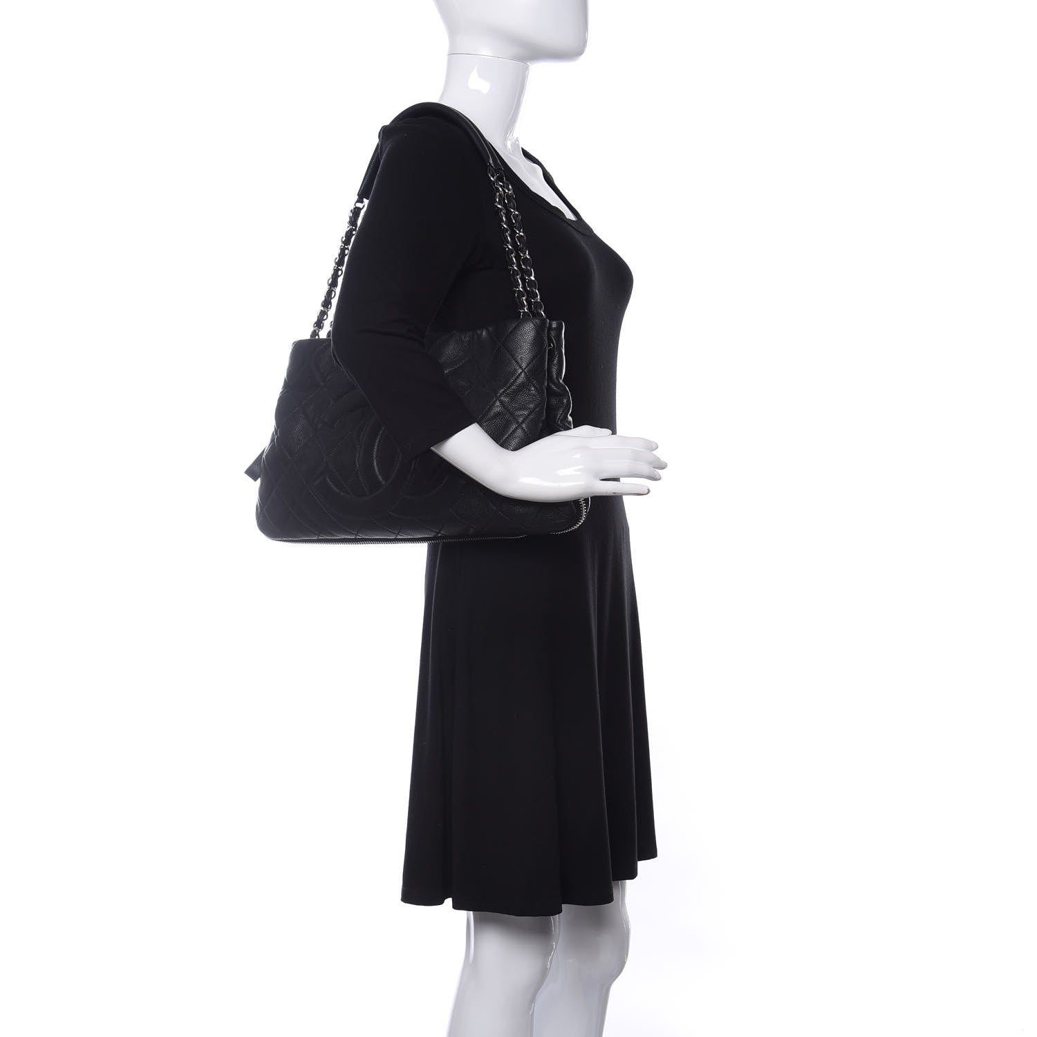 Chanel Caviar Quilted Expandable Zip Shoulder Bag Black 2 of 13