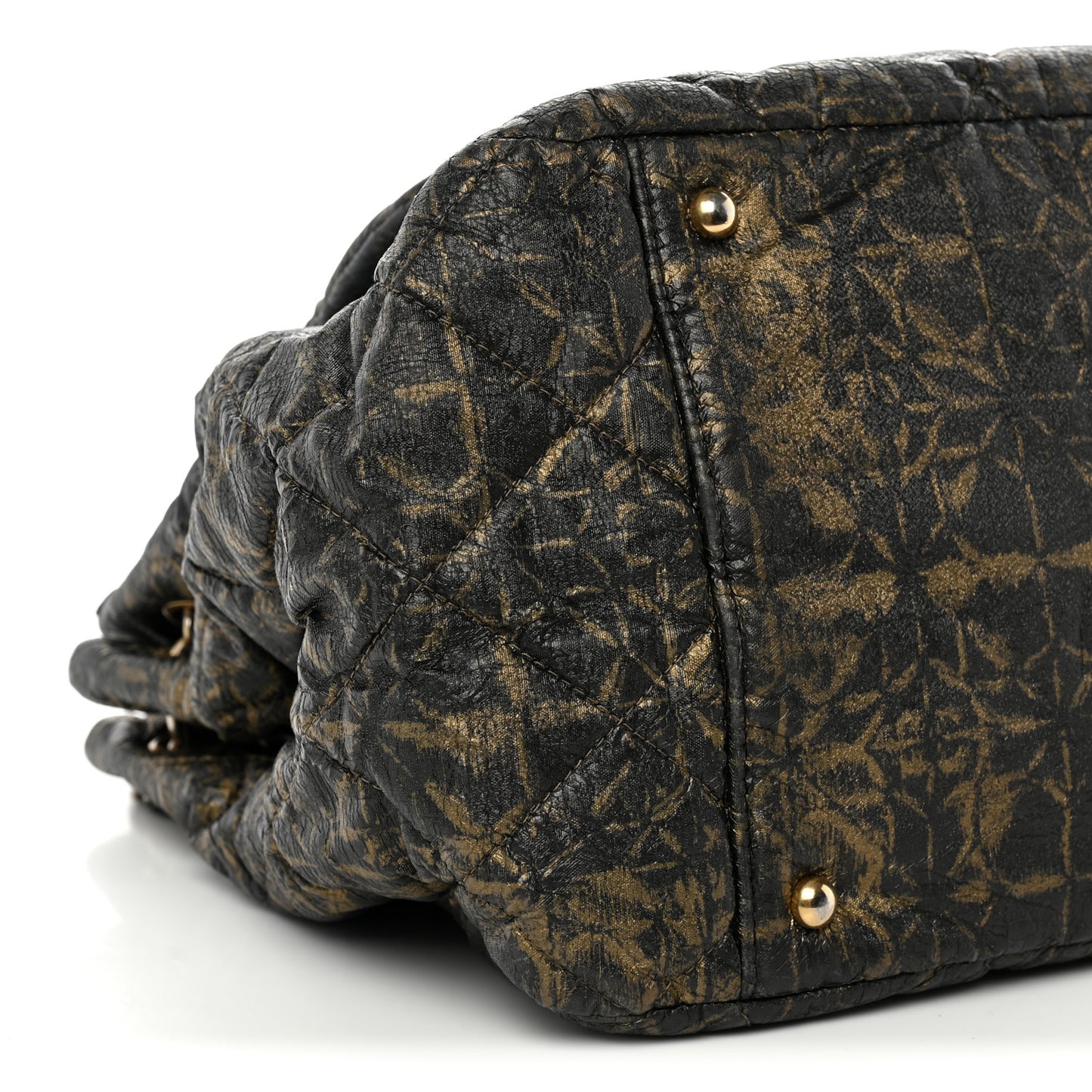 Nylon Printed Quilted Accordion Flap Black Gold