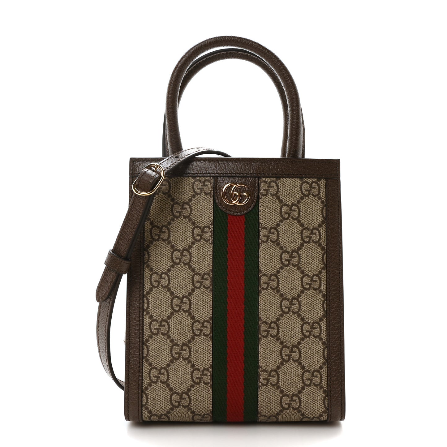 GG Supreme Monogram Textured Dollar Calfskin Web Super Mini Ophidia Mini Tote Bag Beige Ebony New Acero