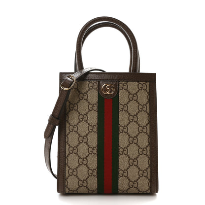 Gucci GG Supreme Monogram Textured Dollar Calfskin Web Super Mini Ophidia Mini Tote Bag Beige Ebony New Acero 1 of 10
