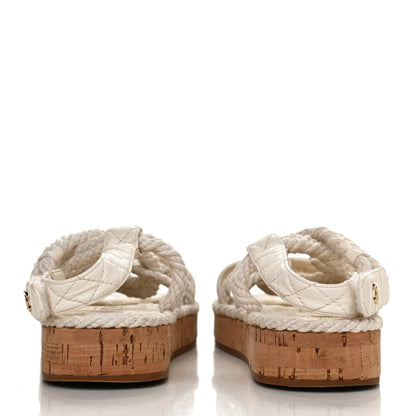 Chanel Cord Lambskin Quilted Logo Sandals 38 White 6 of 10