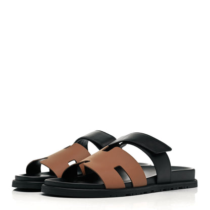 Hermes Calfskin Mens Chypre Sandals 45 Naturel Safari Black 3 of 8