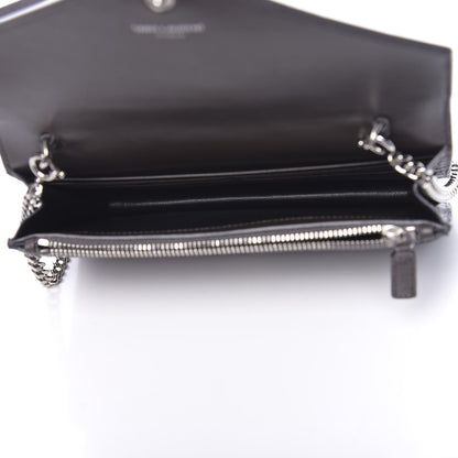 Saint Laurent Calfskin Crocodile Embossed Monogram Chain Wallet Dark Anthracite 7 of 11