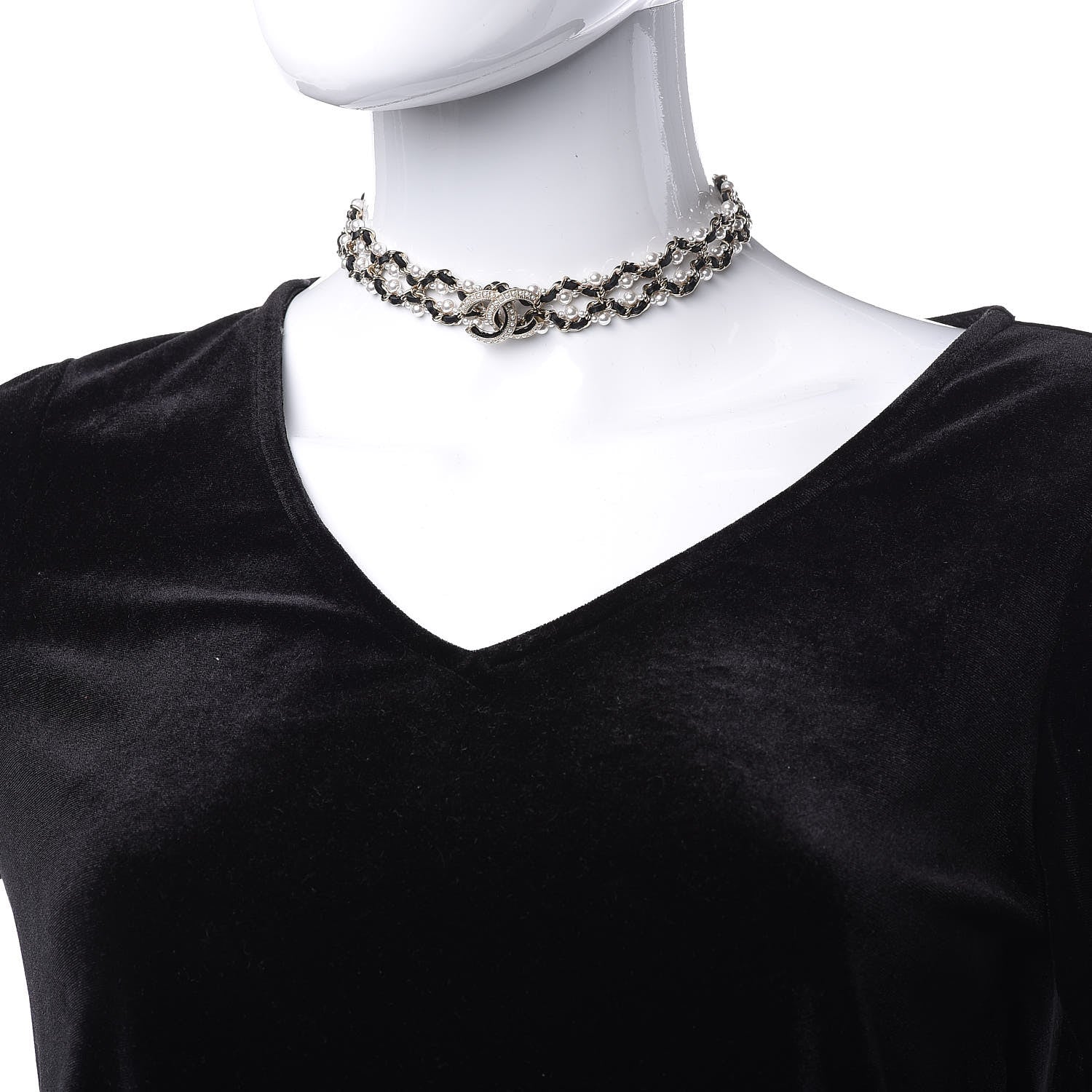 Chanel Pearl Lambskin CC Chain Twist Choker Necklace Black Gold 2 of 4