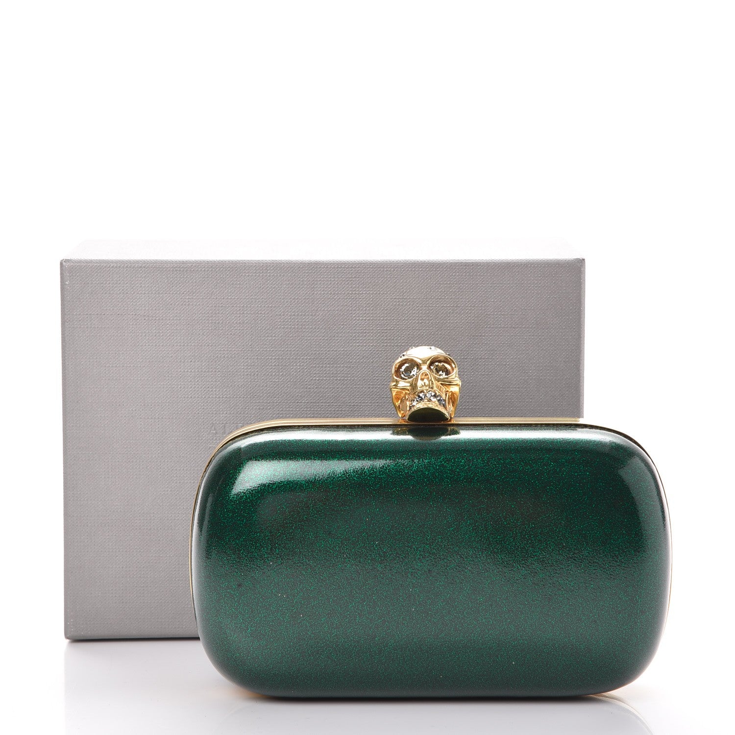 Alexander McQueen Patent Crystal Skull Box Clutch Green 8 of 8