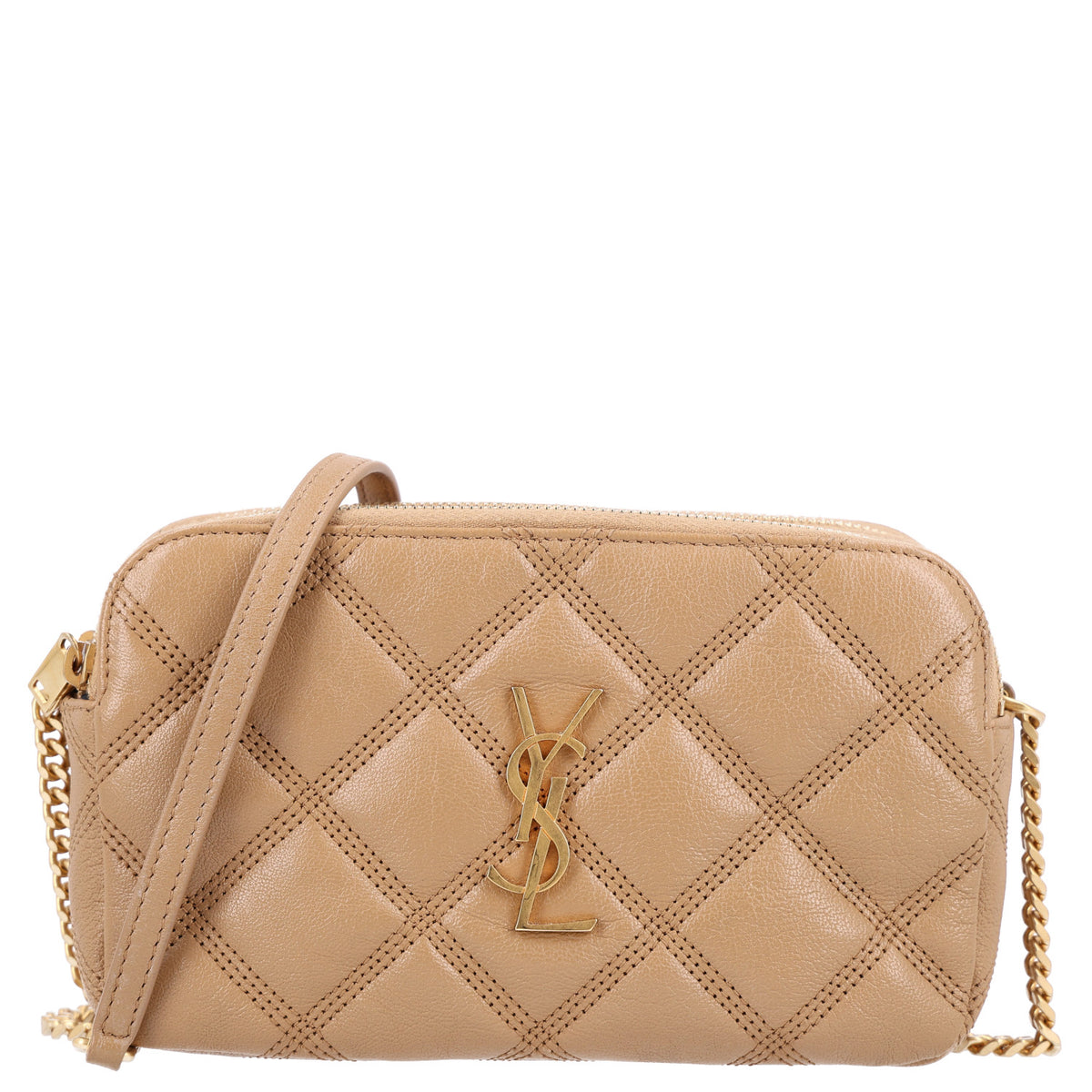 Grained Lambskin Quilted Mini Becky Double Zip Bag Dark Beige