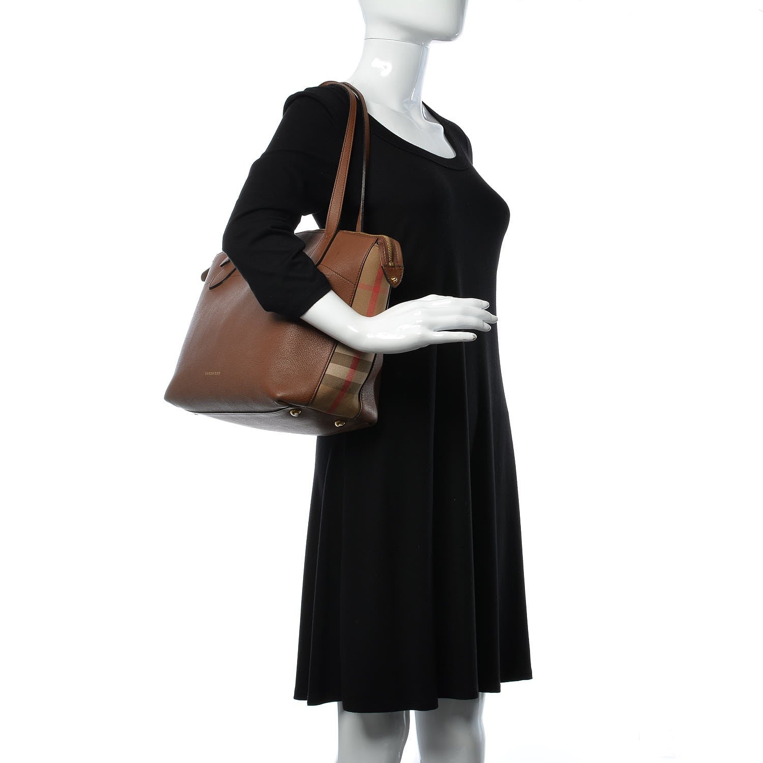 Burberry Derby Calfskin House Check Medium Welburn Tote Tan 2 of 21