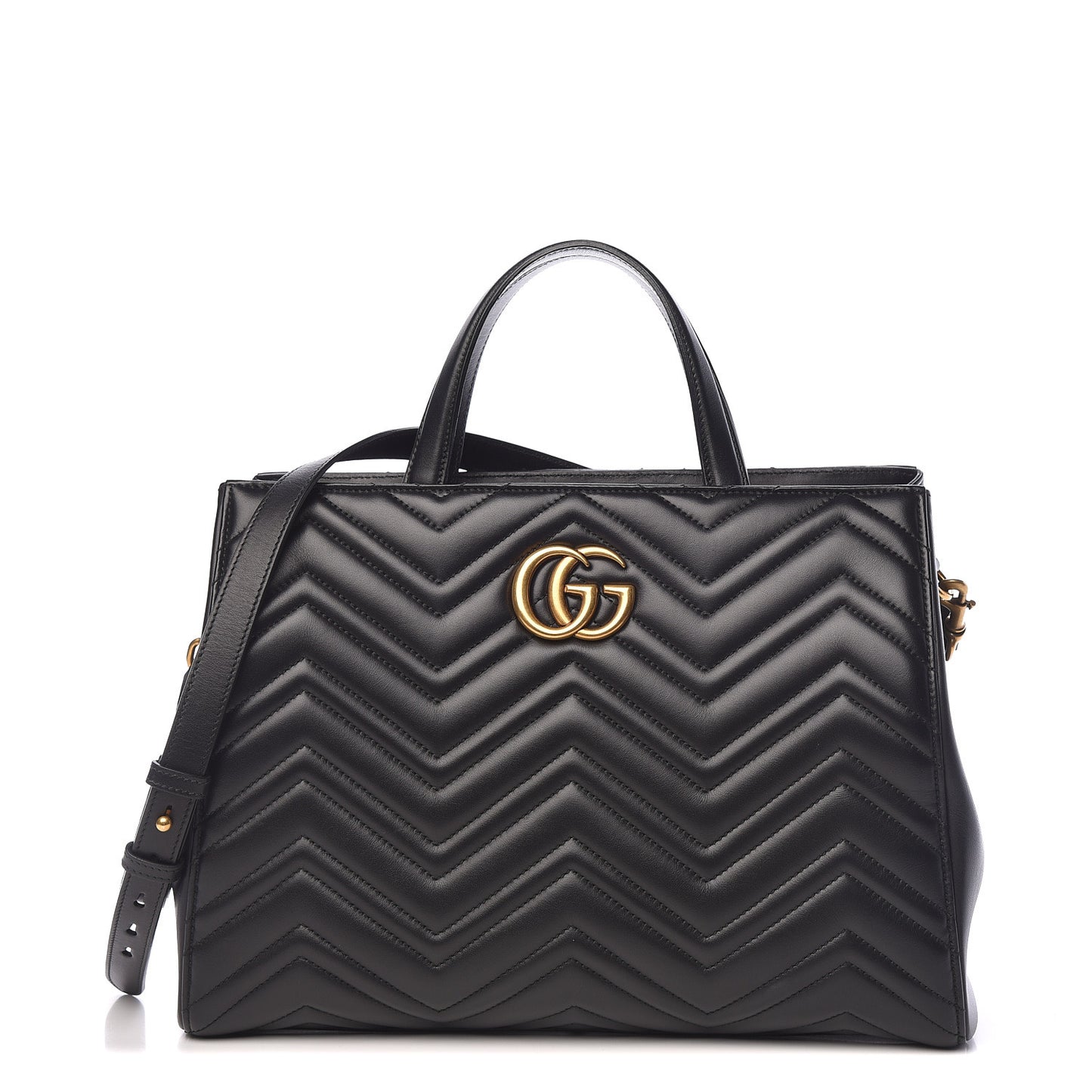 Calfskin Matelasse Medium GG Marmont Tote Black