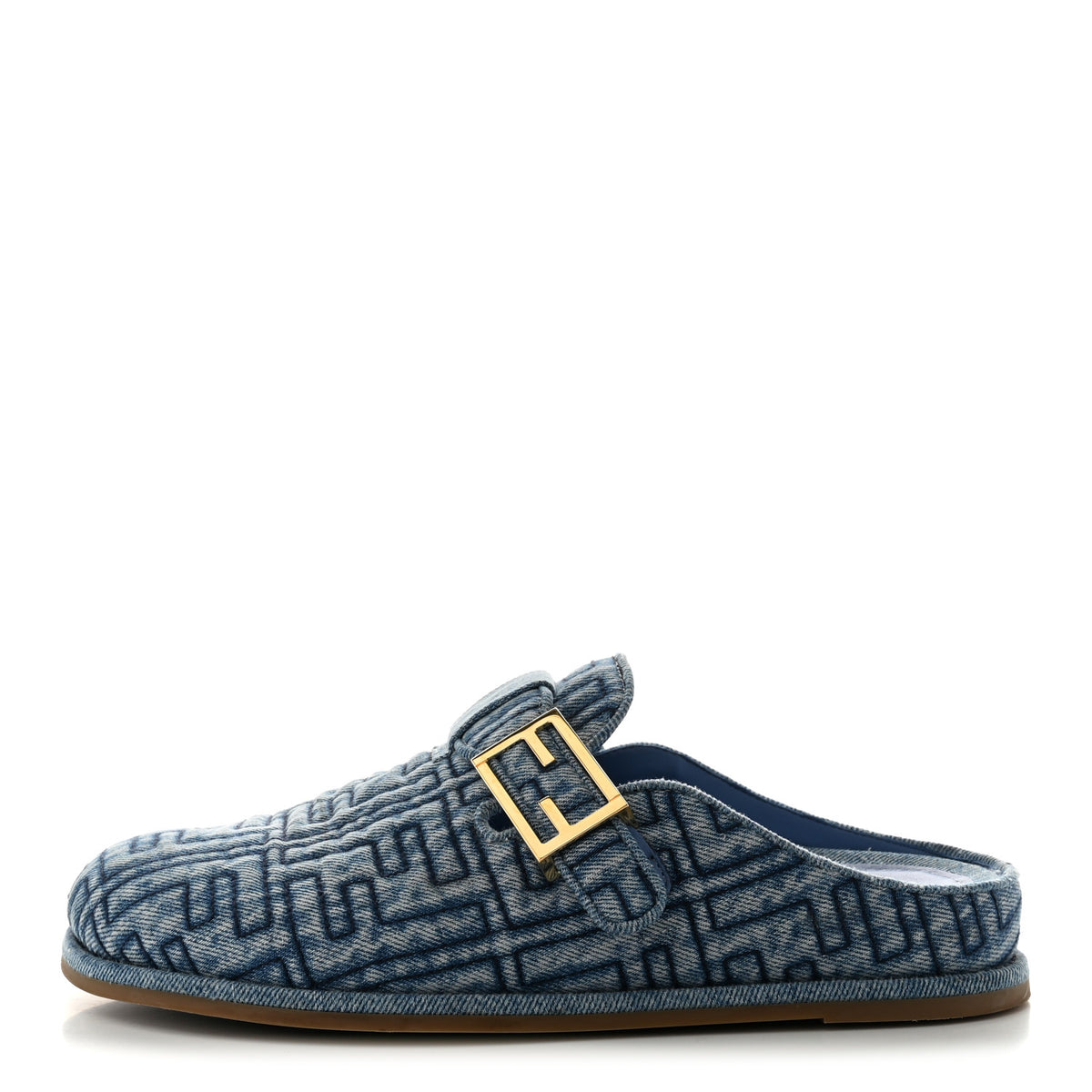 Denim Jacquard FF Womens Fendi Feel Buckled Mules 40 Blue