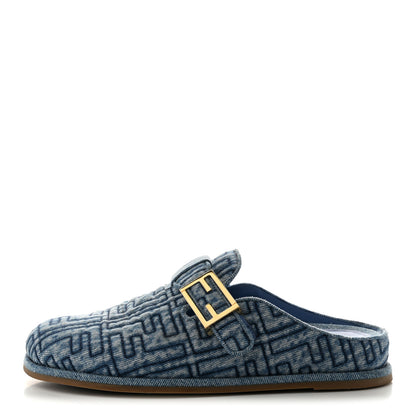 Fendi Denim Jacquard FF Womens Fendi Feel Buckled Mules 40 Blue 1 of 11