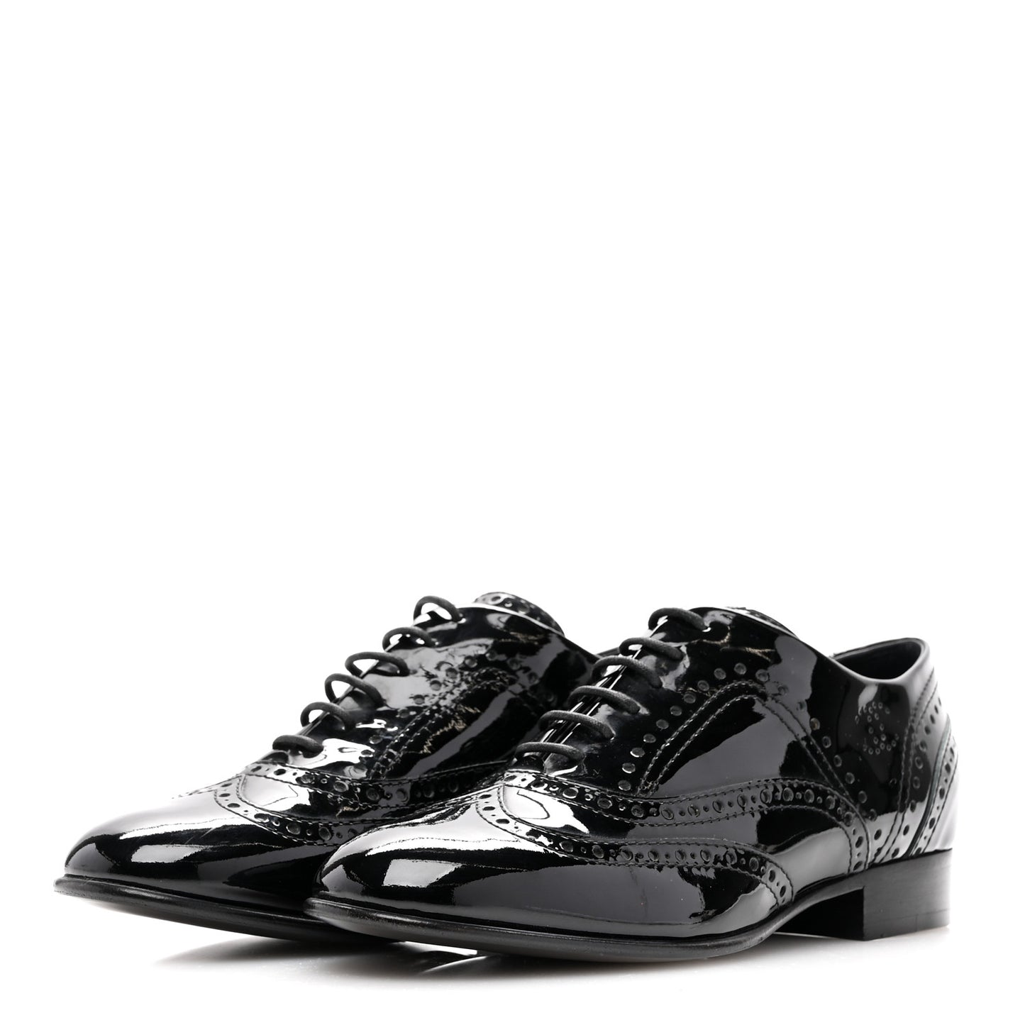 Patent Calfskin CC Brogue Lace Up Oxfords 36.5 Black