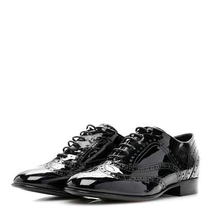 Chanel Patent Calfskin CC Brogue Lace Up Oxfords 36.5 Black 3 of 10