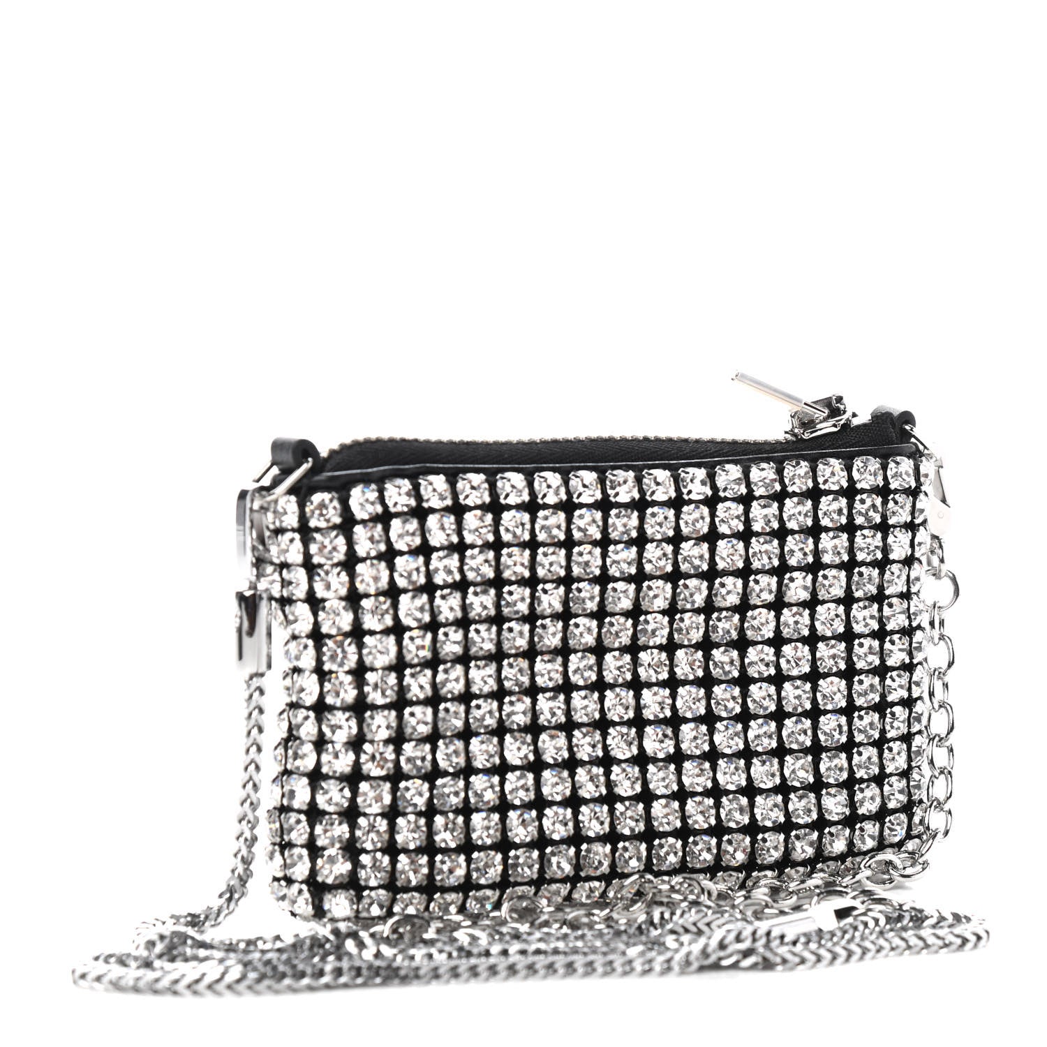 Alexander Wang Mesh Crystal Rhinestone Nano Heiress Shoulder Bag Black Silver 3 of 10